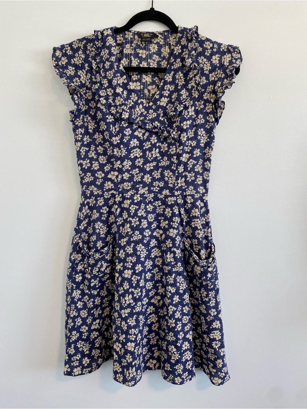 Ralph Lauren Logo Double RL Floral Ruffle-Trim Georgette Dress Sz 1 Womens